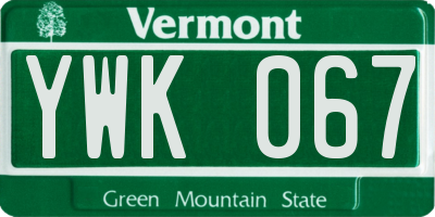 VT license plate YWK067