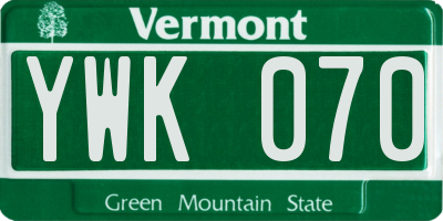 VT license plate YWK070