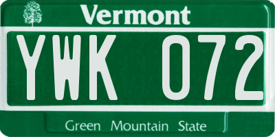 VT license plate YWK072