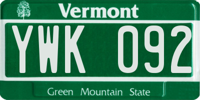 VT license plate YWK092