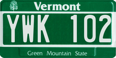 VT license plate YWK102