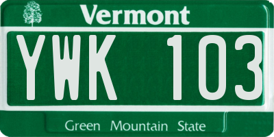 VT license plate YWK103