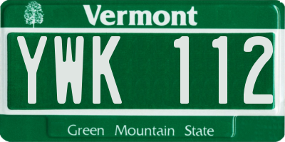 VT license plate YWK112
