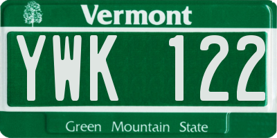 VT license plate YWK122