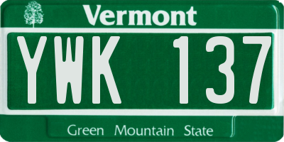 VT license plate YWK137