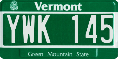 VT license plate YWK145