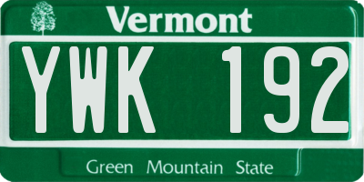 VT license plate YWK192