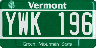 VT license plate YWK196