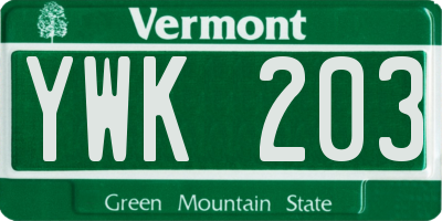 VT license plate YWK203