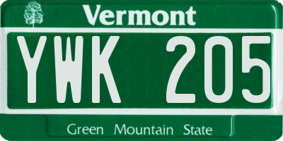VT license plate YWK205