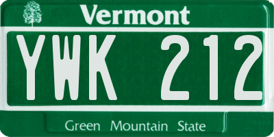 VT license plate YWK212