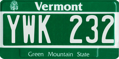 VT license plate YWK232