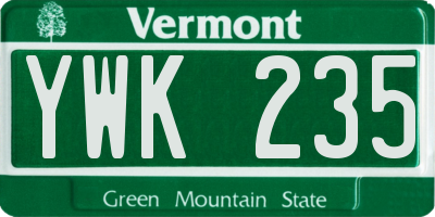 VT license plate YWK235