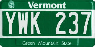 VT license plate YWK237