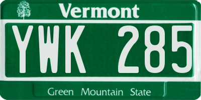 VT license plate YWK285