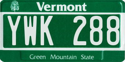 VT license plate YWK288