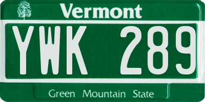 VT license plate YWK289