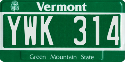 VT license plate YWK314