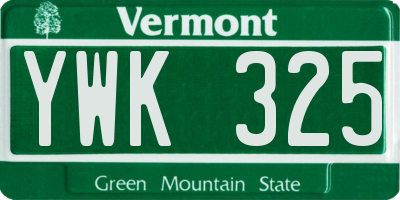 VT license plate YWK325