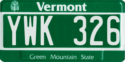 VT license plate YWK326