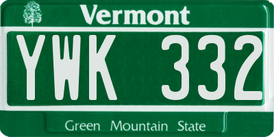 VT license plate YWK332