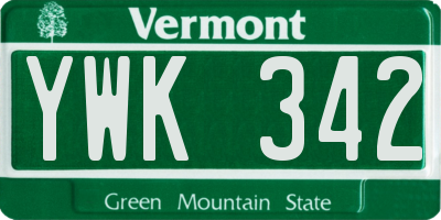 VT license plate YWK342