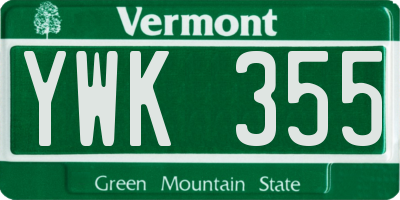 VT license plate YWK355