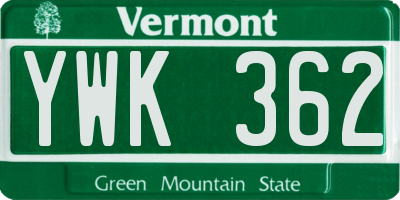 VT license plate YWK362