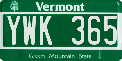 VT license plate YWK365