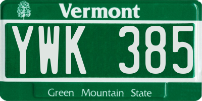 VT license plate YWK385