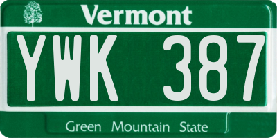VT license plate YWK387