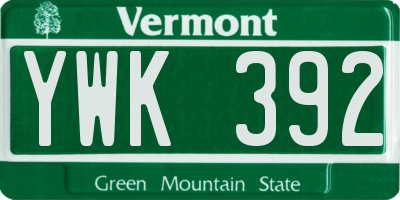 VT license plate YWK392