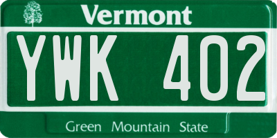 VT license plate YWK402