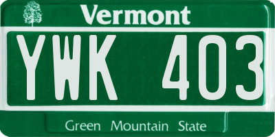 VT license plate YWK403