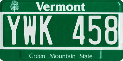 VT license plate YWK458
