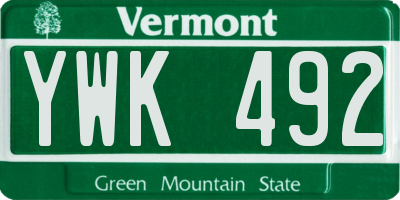 VT license plate YWK492