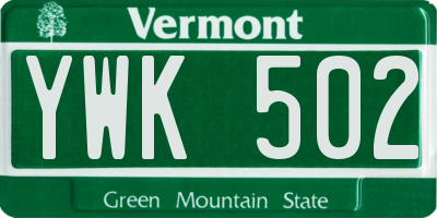 VT license plate YWK502