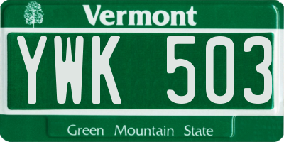 VT license plate YWK503