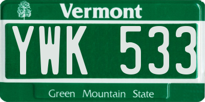 VT license plate YWK533