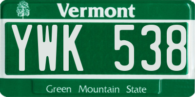 VT license plate YWK538