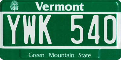 VT license plate YWK540
