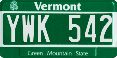 VT license plate YWK542