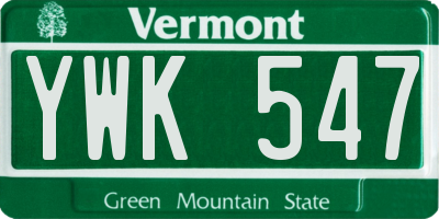 VT license plate YWK547