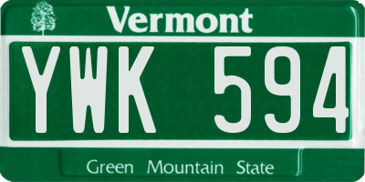 VT license plate YWK594