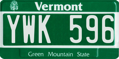 VT license plate YWK596