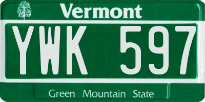 VT license plate YWK597