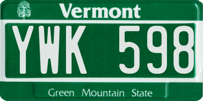 VT license plate YWK598