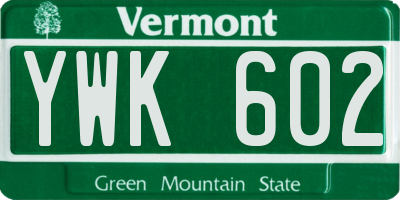 VT license plate YWK602