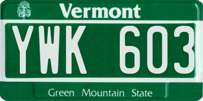 VT license plate YWK603