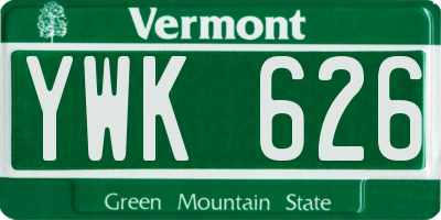 VT license plate YWK626